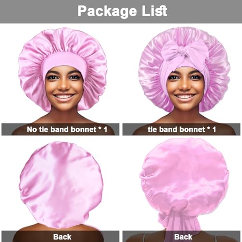Satin Silk Hair Bonnet for Sleeping, 2-Pack Extra Large