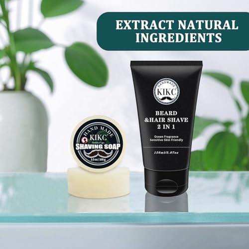 Shaving Soap and Shaving Cream Kit,Sandalwood Scent Shave Soap for Men,Shave Cream with Ocean Fragrance, a 3.5oz Soap, a 2 in 1 Shave Cream 150ml for Wet Shaving