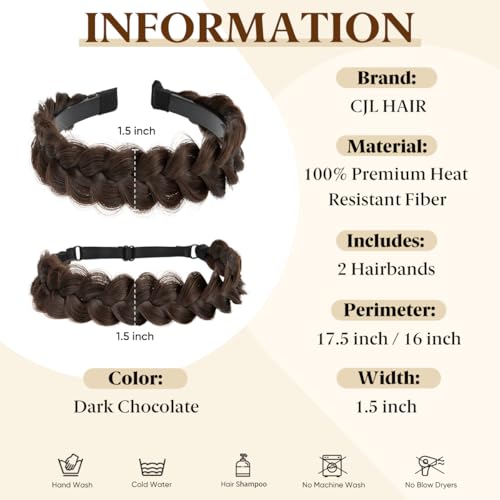 CJL HAIR 2-Pack Braided Headbands with Elastic – Hand-Woven Hair Hoops