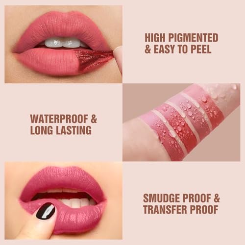 Vevivia Lip Stain Set - Peel Off Lip Stain and Lip Balm, Long Lasting Lip Liner Stain with Natural Finish, Moisturizing Lip Balm for Dry Lips, Hydrating Gloss, Waterproof, Smudge-proof, Brown