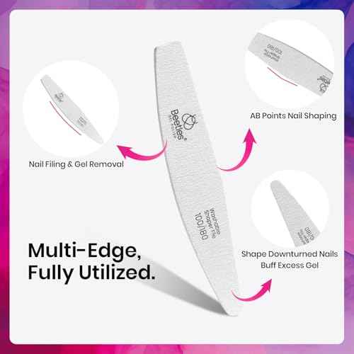 Beetles Pro 3-Pcs Nail File Nail Buffer - Professional 100/180/240 Grit Nails Files and Buffers Double Sided Washable Shaper Files for Acrylic, Gel & Natural Nails ? Salon Quality Manicure Tool