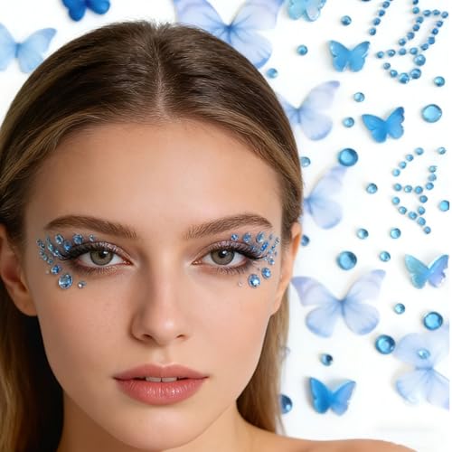 Blue Butterfly Face Gems Stickers - 2 Sheet Pack