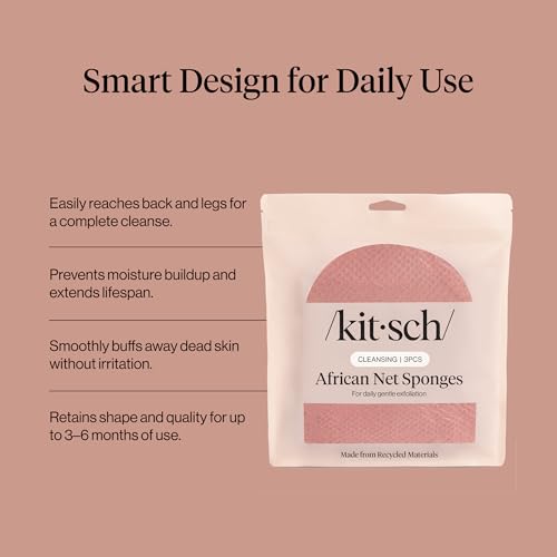 Kitsch African Net Sponge - Exfoliating Body Scrubber, Berry Pink, 3 Pack