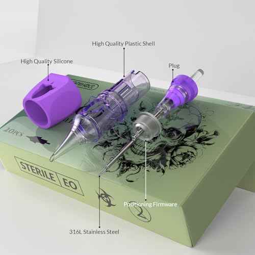 Wormhole Tattoo Needles 20PCS Tattoo Cartridge Needles 3RL Needle Cartridge Round Liner Disposable Finger Ledge Cartridges Compatible with Tattoo Gun Tattoo Machine Tattoo Supplies 1203RL