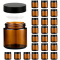 4 oz Reusable Amber Glass Container Jars 24 Pack with Wide-mouth Leak Proof Cap and Inner Pull-On Lid for Travel Storage Makeup, Face Creams, Body Lotions, DIY Crafts or Others