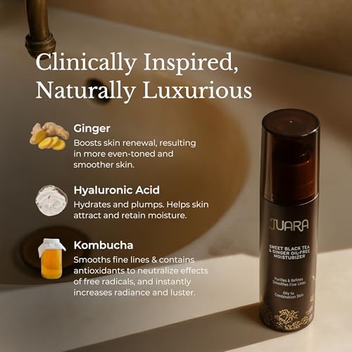 JUARA Oil-Free Ginger Moisturizer - Lightweight Face Gel Cream with Hyaluronic Acid - Mattifying Hydration for Oily, Combination & Acne-Prone Skin - Pore Refining Treatment - Made in USA - 1.7 oz