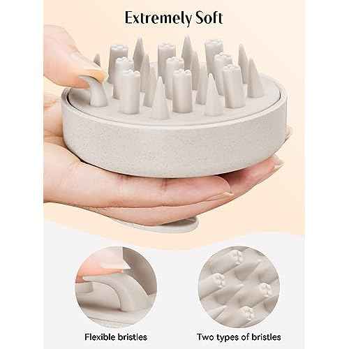 HEETA Hair Scalp Massager for Hair Growth, Shampoo Brush, Scalp Scrubber Exfoliator with Soft Silicone Bristles for Dandruff Removal to Relieve Stress, Wet Dry Use Updated Material, Beige