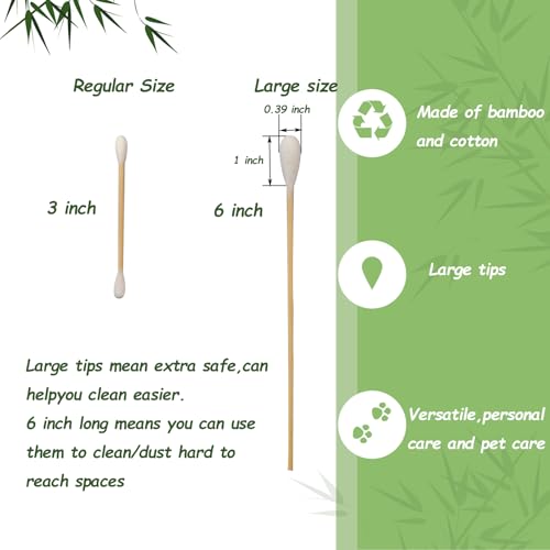 6-Inch Cotton Swabs with Bamboo Handle - 100pcs for Pets & Crafts