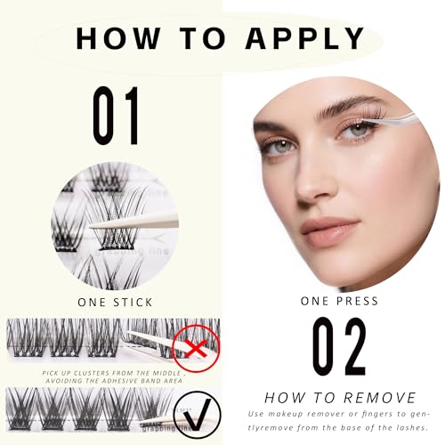 POP PRESS 10-16mm Self-Adhesive Lash Clusters Kit, Wispy Airy Volume, Thin Invisible Band, 1-Minute Pre-Glued Press-On, Includes Tweezers, All-Day No-Fall, Naked Makeup Look