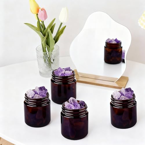 4oz Amber Glass Jars with Lids, 48 Pack Sample Containers for Storing Lotions, Moisturizers, Lip Balm and Cosmetics