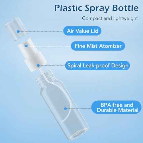 Spray Bottles, 2oz/50ml Clear Empty Fine Mist Plastic Mini Travel Bottle Set, Small Refillable Liquid Containers with 2pcs Funnels and 24pcs Labels (12 Pack)