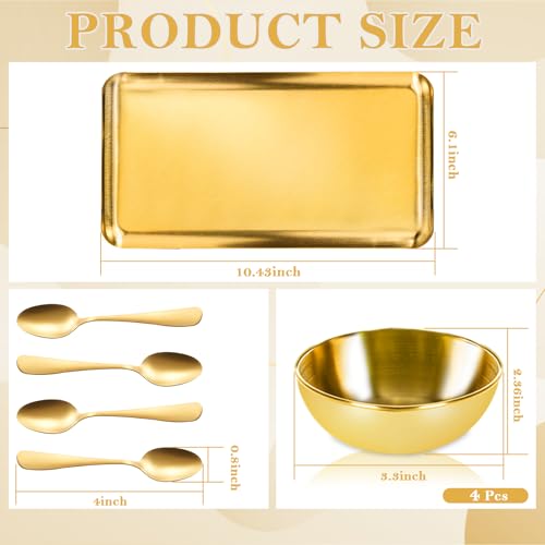 Gold Facial Tray Set with 4 Mixing Bowls & 4 Spoons