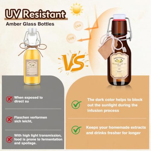 16-Pack 5oz Brown Swing-Top Glass Bottles for Vanilla Extract & Liquids