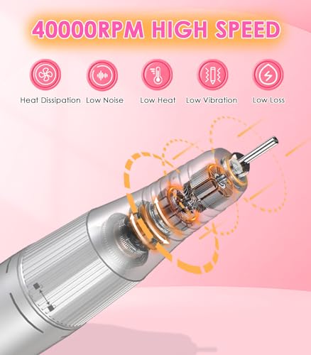 HOUSMV Cordless Nail Drill - 40000RPM Electric E-File for Gel & Acrylic Nails
