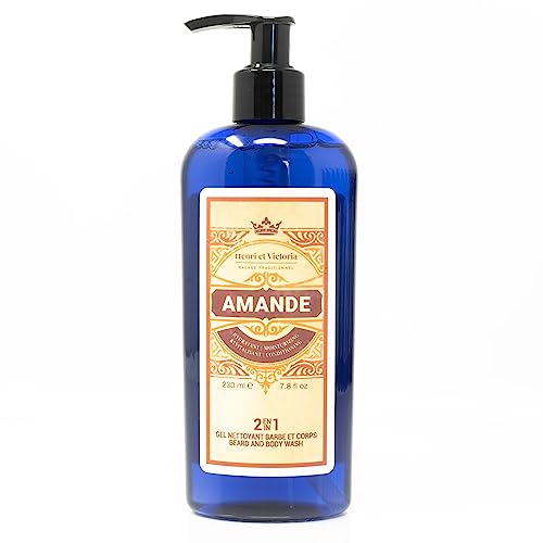 All in One Body and Beard Wash, Hair Shampoo & Body Wash - Enriched with Aloe Vera, Vitamin B5, Oat Proteins for Complete Beard & Body Care, Conditions, Hydrates & Softens Hair - Amande 228 g (8oz)
