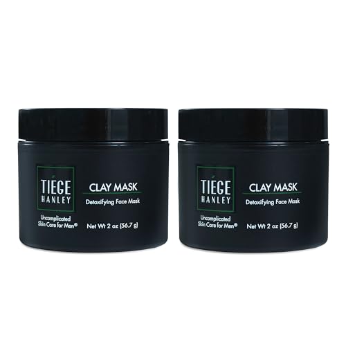 Tiege Hanley Detoxifying Facial Clay Mask for Men, Deep Pore Cleansing Charcoal Face Mask With Natural Kaolin Clay and Aloe, Absorbs Oil & Reduces Appearance of Pores, Men¡¯s Skin Care, 2 Oz, 2 Pack