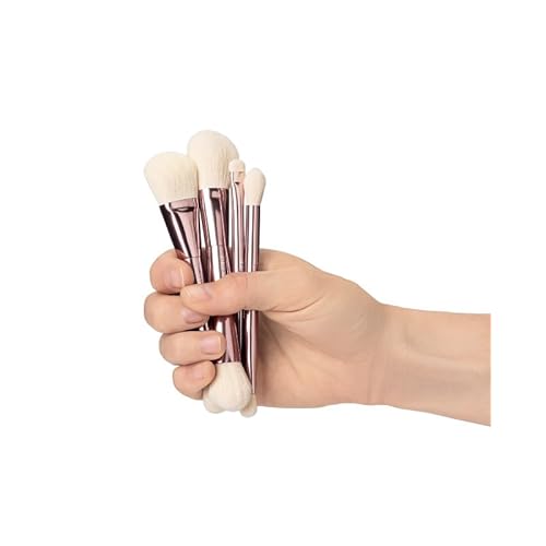 Jenny Patinkin Luxury Sustainable Mini Dual-Ended Makeup Brush Set, 4 Piece Professional & Travel Makeup Brushes with Case, Vegan, Cruelty-Free Brush Kit for Face and Eyes, Eco Friendly, On-The-Go Use