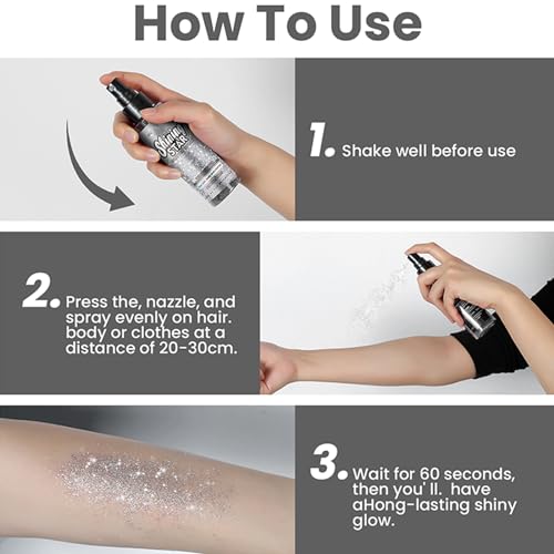 Silver Glitter Spray for Hair & Body, 3.53oz