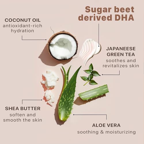 Self Tanner and Kabuki Brush - Made with Natural & Organic Ingredients, Moisturizing Self Tanning Lotion with Aloe Vera & Coconut for a Natural Glow, Streak-Free Fake Tan