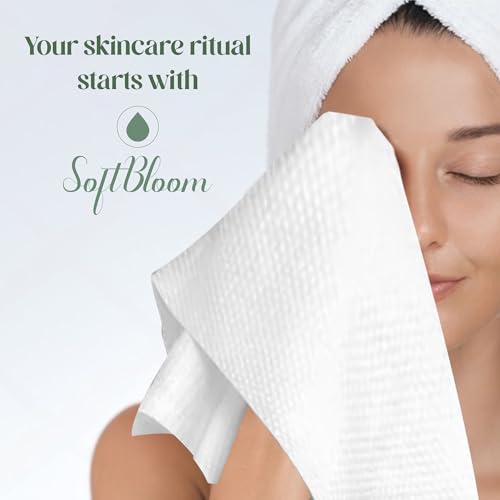 Disposable Face Towels XL for Acne-Prone & Sensitive Skin ? Ultra Soft Biodegradable Viscose Single-Use Facial Towels for Daily Skincare Hygiene & Makeup Removal ? SoftBloom (50 Count)