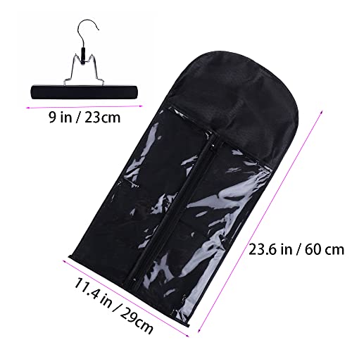 RJMBMUP 1 Pack Hair Extensions Storage Bag with Wooden Hanger - Black
