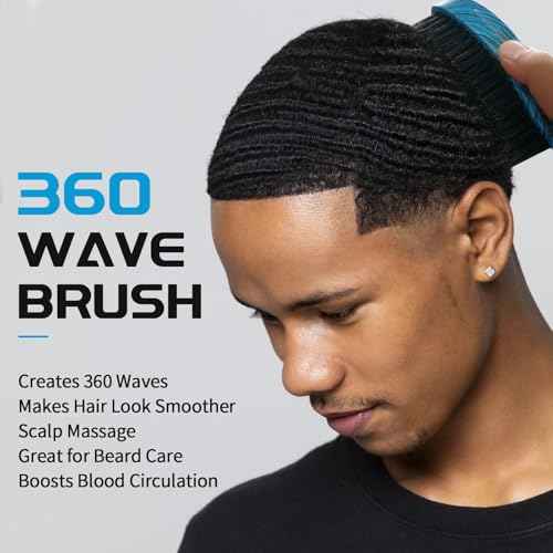 360 Curved Wave Brush For Men & Beard - Medium Hard Palm Wave Hair Brushes Wave Styler Great for Wolfing - Made with Beech Mix Boar & Nylon Bristle Brush for Barbers & Daily Use Black Hair (Blue)