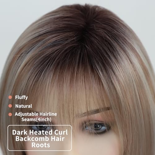 Layered Blonde Bob Wig with Bangs for Women - 12 Inch Synthetic Hair