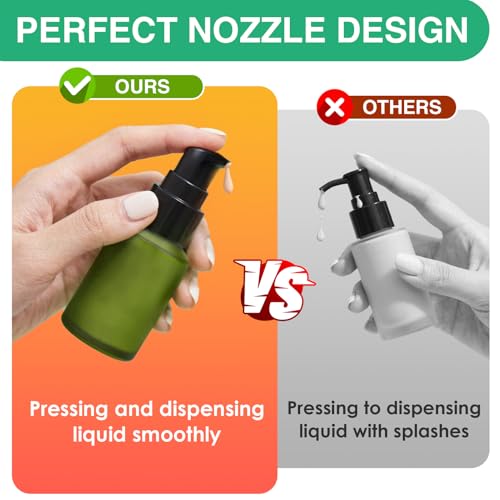 3 Pack 2oz Green Frosted Glass Pump Bottles - Refillable Travel