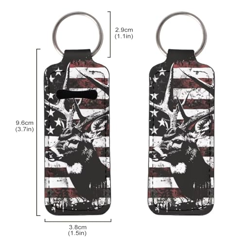 Baxinh Deer Printed Lipstick Holder Keychain for Women, American Flag Lip Balm Holder Keychain, Clip-on Chapstick Holder Keychain Lip Gloss Sleeve