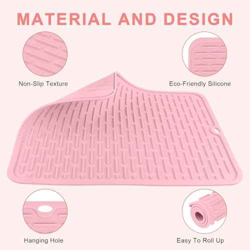 AMIJEAL Oversize Silicone Heat Resistant Mat for Hair Tools, Curling Iron Mat, Hot Tools Holder, Portable Flat Iron Hair Straightener Pad Cover for Travel Vanity Salon(14.2" x 11.0")