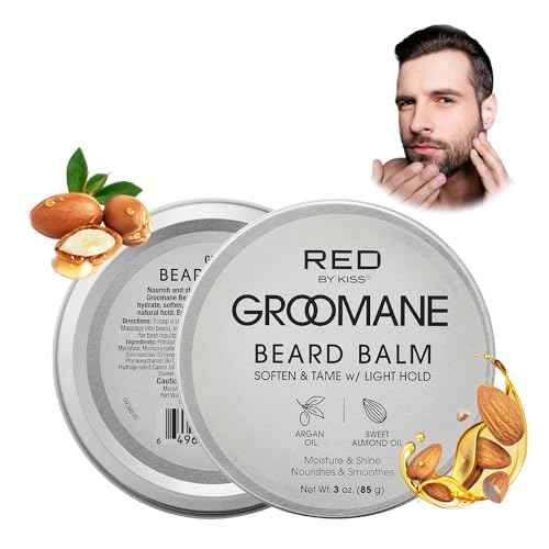 Red by Kiss Groomane Beard Balm Sandalwood, 3oz, Conditioning & Styling with Argan Oil & Sweet Almond Oil, Light Hold, Softens & Tames Facial Hair