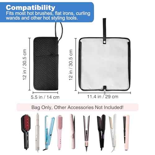 SITHON Hot Iron Holder & Mat, Heat Resistant Hair Tools Travel Bag Portable Hot Tools Organizer Cover Pouch for Curling Irons, Flat Irons, Hair Straightener and Styling Tools (Bag Only) (Black)