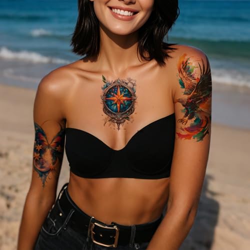 8-Sheet 3D Watercolor Temporary Tattoos - Realistic Floral & Animal Designs