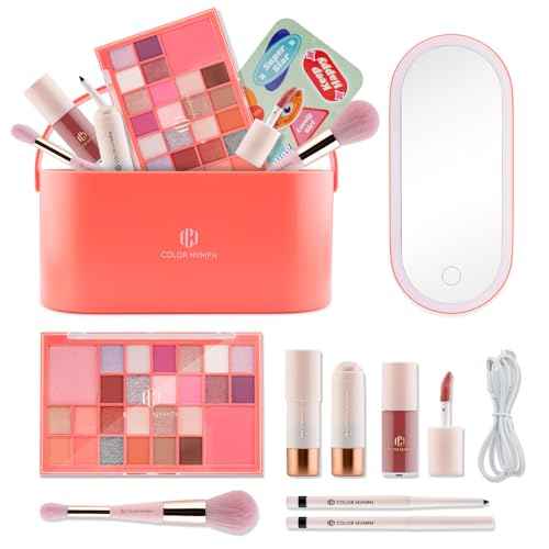 Color Nymph Makeup for Kids?Kids Makeup Sets for Girls with LED Mirror, Makeup Kit for Teens Non-Toxic with 26-Color Vegan Face Palette Highlighter Lipgloss Eyeliner Brush