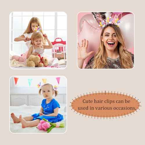 MIUPOO Fluffy Pom Poms Hair Clips,Crazy Hair Day Accessories for Girls,Quirky Little Monster Barrettes,Plush Duckbill Hairpins Hair Barrettes,Party Modeling Hair Accessories,2 Pieces,Pink eyes