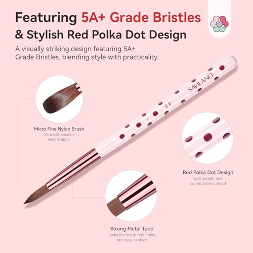 SAVILAND 3PCS Acrylic Nail Brush Set Size 8/10/14 Pink - Light Pink Variant