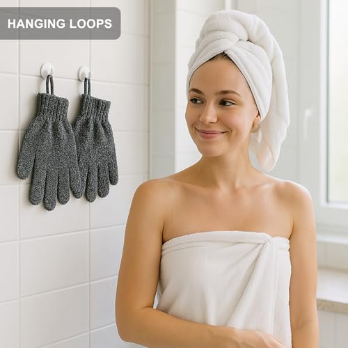 Bamboo Charcoal Exfoliating Shower Gloves | Body Scrub Pair