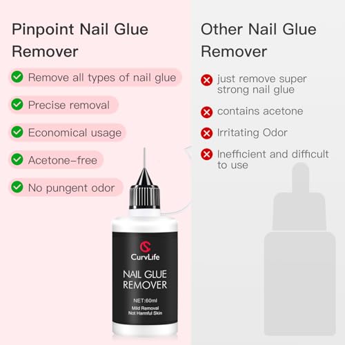 CurvLife Pinpoint Nail Glue Remover for Press-On Nails - Non-Acetone 60ml