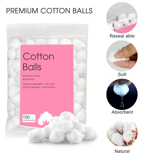 100% Pure Organic Cotton Balls - 250 Count Set with 2 Storage Holders