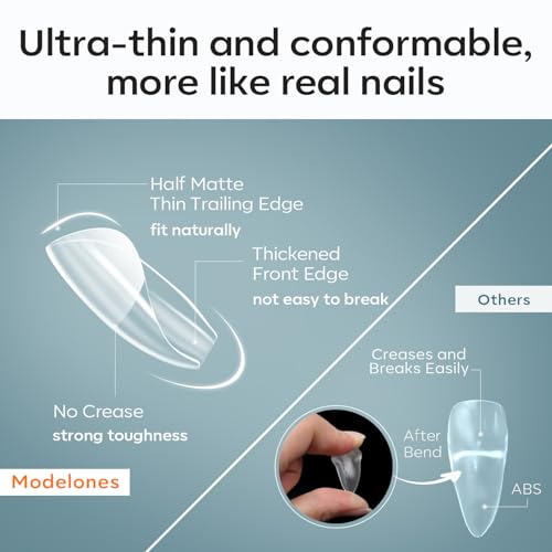 Modelones Medium Coffin Half Matte Nail Tips 510pcs - Clear, Pre-etched, Durable