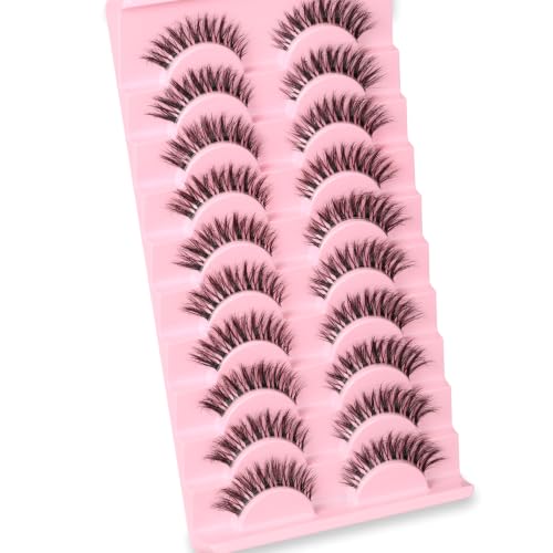 QUNETY Cat Eye False Eyelashes - 10 Pairs Wispy Mink Lashes
