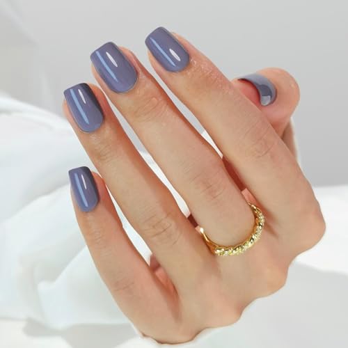 LAMIMOSA 32Pcs Short Square Press On Nails Ash Gray