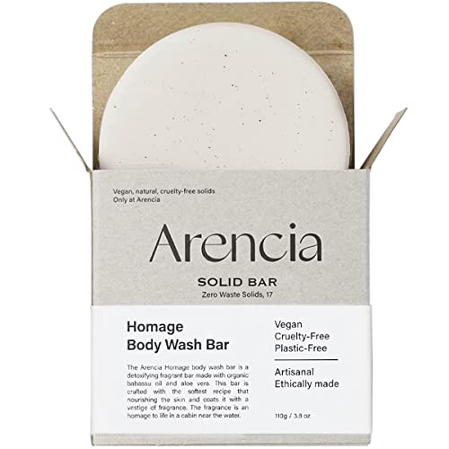 ARENCIA Homage Natual Body Soap Bar for Softer Skin ? Jojoba Oil, Castor Oil for Soothing, Hydrating, Body and Facial Cleanser, Plastic-Free, Eco-friendly, Vegan, Sustainable
