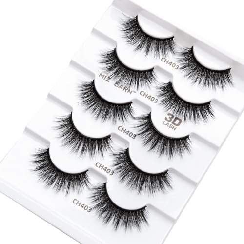 Miz Barn Products 3D Cashmere Crossed Dramatic Fluffy Wispy Handmade Reusable False Eyelashes Volume Soft Strip Lashes Multipack 5 Pairs Multi-layered Effect Eyelashes (CH403)