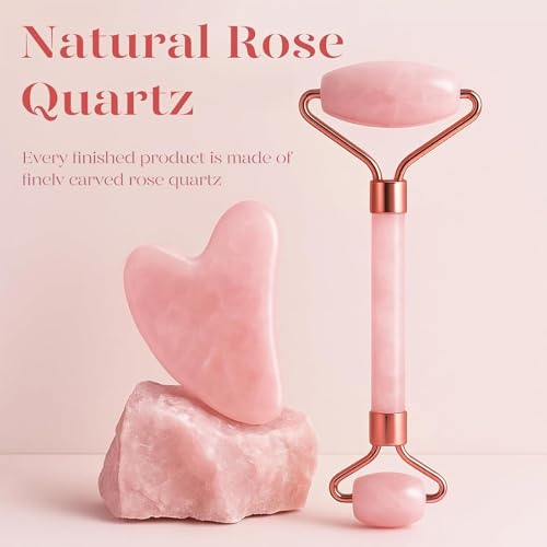 Rose Quartz Facial Roller & Gua Sha Set for Face Sculpting