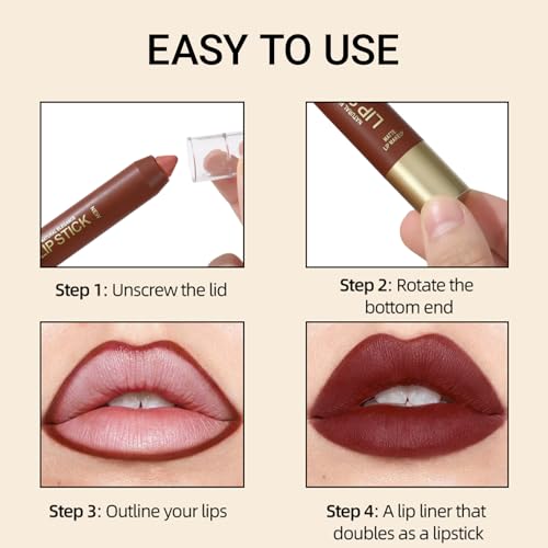 Erinde Matte Lipstick Crayon - 24 Hour Waterproof Lip Liner, Coral Pink
