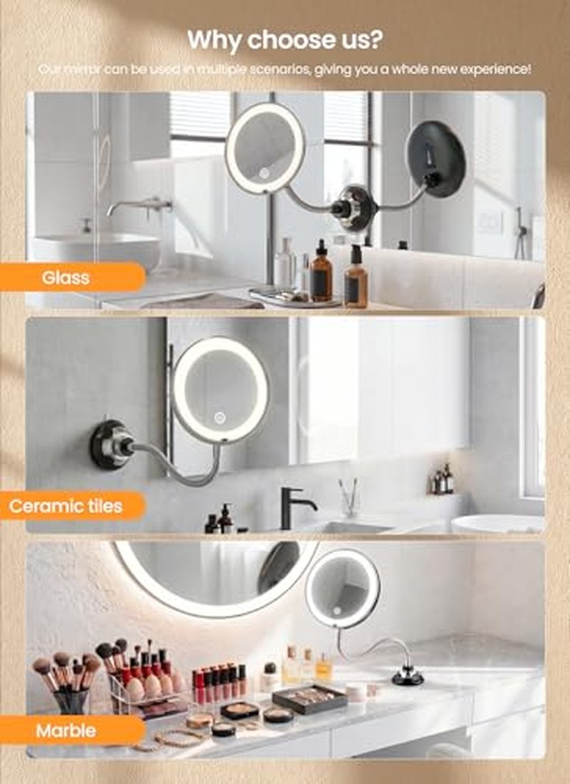 10x Magnifying Makeup Mirror with Lights & 3 Modes