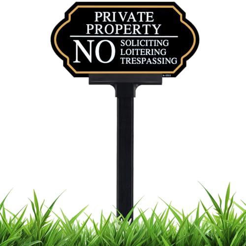 No Soliciting Sign for House with Stake - 50-mil Thick Aluminum - 5x10 Inch/37 Inch High - Adjustable Height - Outdoor Yard Sign for Home and Front Door (A1511)