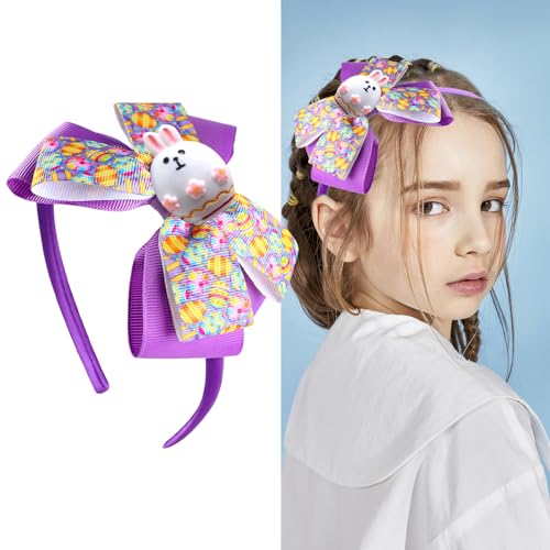 Ecuupas Easter Headbands Egg Hairband Purple Bow Hair Hoop Design Hair Accessories for Women Girls Toddler Head Easter Wear Gifts