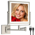 Ruacq Rechargeable Wall Mounted Makeup Mirror with Lights, Double Sided 1X/10X Magnifying Vanity Mirror with 3 Color Light, Touch Screen Dimmable, 360¡Æ Rotation Extension Foldable Arm(Brushed Nickel)